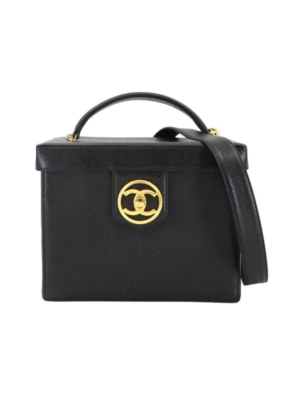 Chanel Caviar Leather Vanity 2-Way Hand Shoulder Bag Black Vintage